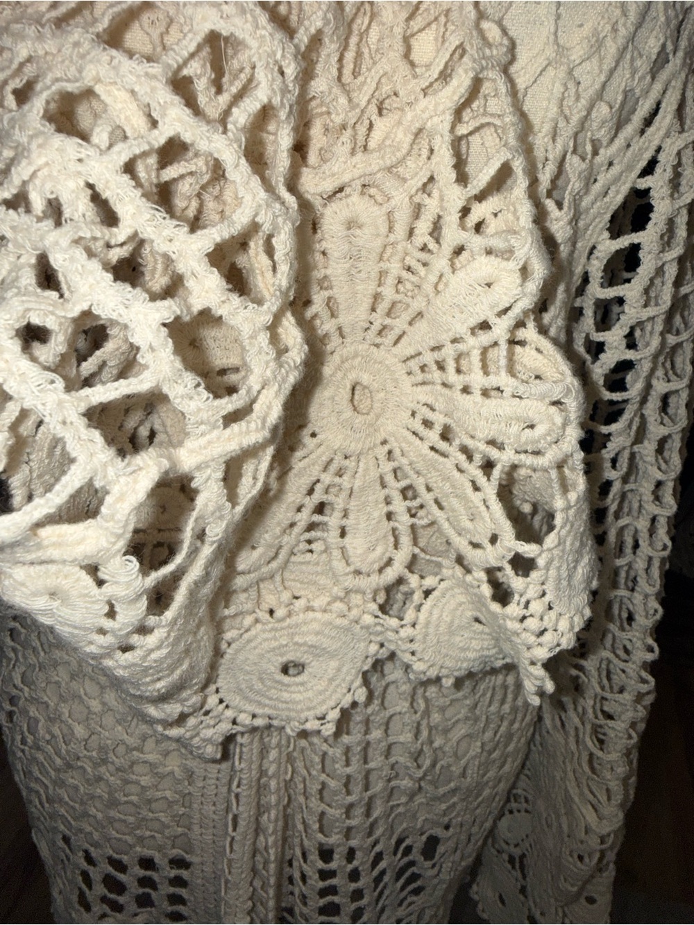 Rebellion again Cream Crochet Open-Front Cardigan Sweater duster small - Picture 3 of 5